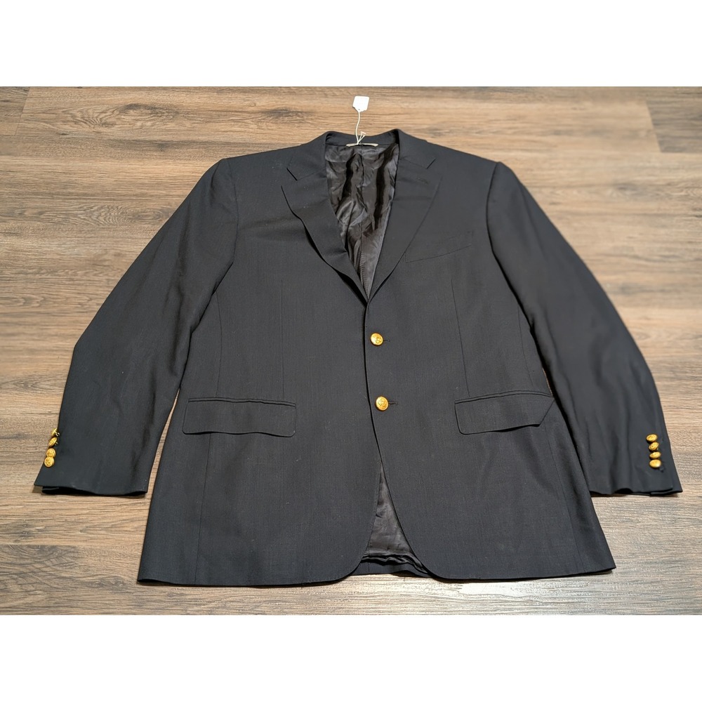 Canali Mens Navy Blue Wool 2-Button Blazer Gold Crest Buttons Made in Italy 54L